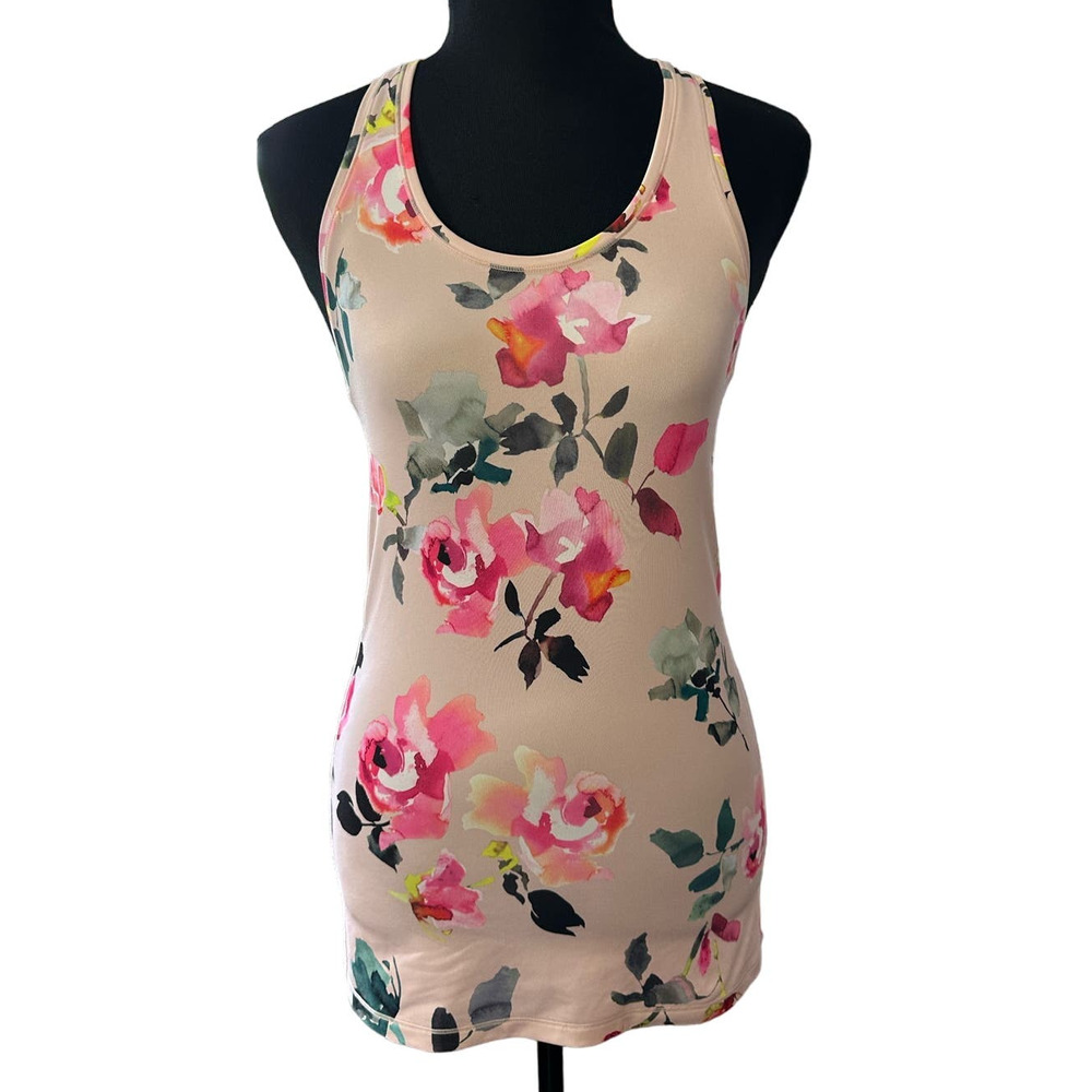 Athleta Shanti Floral Racerback Tank Top Pink Rose Print Athletic XS - Picture 2 of 9